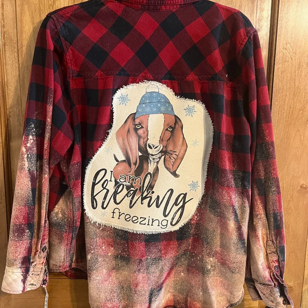 **GOT YOUR GOAT** UP-CYCLED DISTRESSED RED & BLACK FLANNEL XL